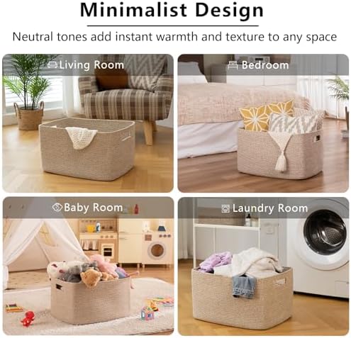 OIAHOMY 75L Large Blanket Basket, Woven Blanket Storage Basket with Handle, Cotton Rope Basket for Organizing 22”x17”x12”, Blanket Basket living Room, Toy Basket for Nursery, Brown variegated