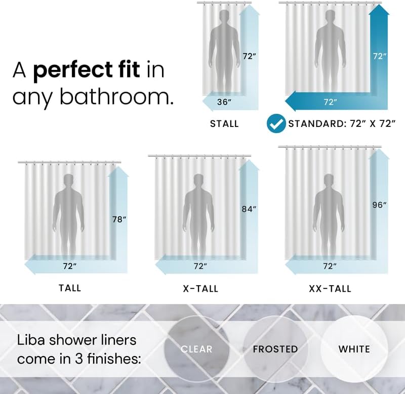 LiBa Waterproof Plastic Shower Curtain - Bathroom Shower Curtain Premium PEVA Non-Toxic with Rust Proof Grommets Frosted 8G Heavy Clear Duty Bathroom Accessories 72x72 2 Pack