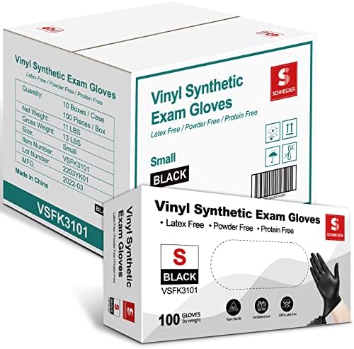 Schneider Vinyl Synthetic Exam Gloves, 4 Mil, Latex Free Disposable Gloves for Medical, Cooking, Cleaning, and Food Prep