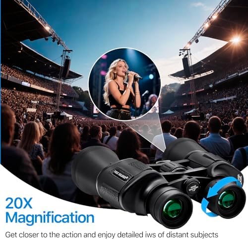 20x50 High Power Binoculars for Bird Watching 28mm Large Eyepiece Life Waterproof Binoculars for Hunting Hiking Concert Travel with Smartphone Adapter BAK4 Prism FMC Lens, Black