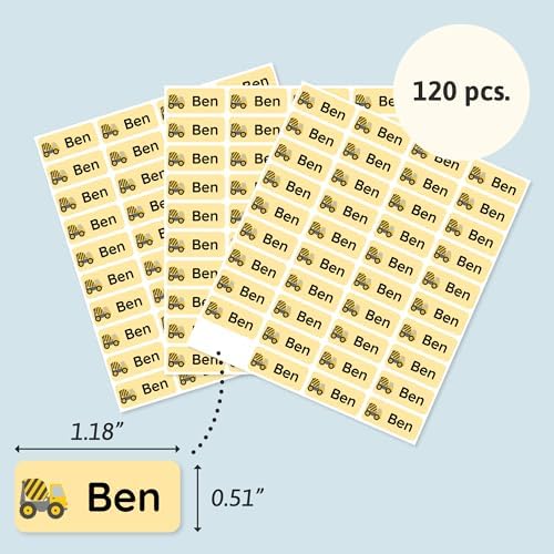 โ Personalized Name Labels for Kids (120) โ Waterproof & Durable Stickers for Clothing, School & Daycare Items - Heavy Duty Vehicles