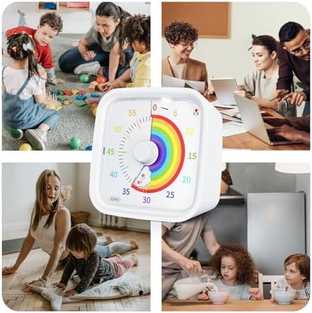 Yunbaoit Visual Timer with Protective Case, Rainbow Disk 60 Minute Countdown Timer for Kids and Adults, Silent Time Management Tool(White)
