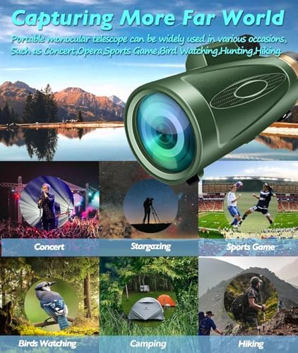 Monocular Telescope 80x100 HD Monoculars for Adults with Tripod & Phone Adapter Monoculars for Bird Watching Stargazing Camping Hiking Hunting Wildlife Travel-Green