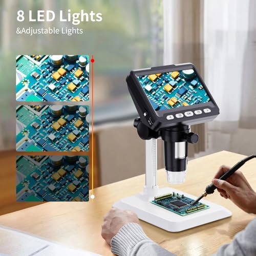 Coin Microscope, LCD Digital1000x, 1080P Coin Magnifier,Microscope for Adult with 8 Adjustable LED Lights, PC View, Compatible with MacOS Windows