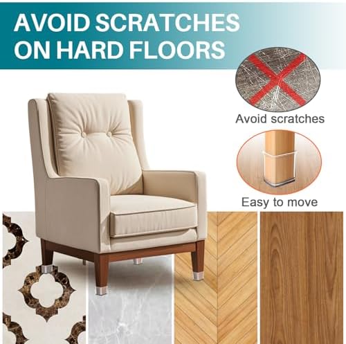 24 Pcs Chair Leg Floor Protectors Square Large, Silicone Felt Furniture Leg Pads Caps Covers for Hardwood Floors (Fit:1-5/8" to 2")