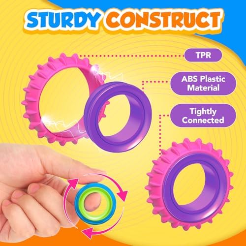 Fidget Toys Sensory Rings for Kids: 24 Pack Finger Rings - Quiet Stress Toys for Kids Autism Calming - Fun Fidgets for Classroom Prize Easter Stuffer