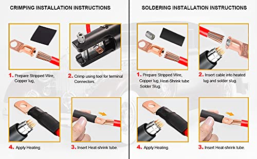 TKDMR 8pcs 4/0 AWG-3/8 Battery Lugs,Heavy Duty Wire Lugs,Ring Terminals,Battery Cable Ends,0 Guage terminals,Battery Terminal Connectors with 8pcs 3:1 Heat Shrink Tubing