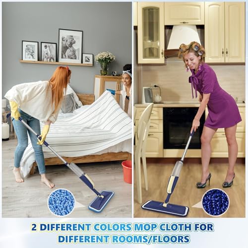 Microfiber Spray Mops for Hardwood Floor Cleaning - MEXERRIS Wet Jet Mops Dry Dust Mop with 3X Washable Pads fit for Swiffer Powermop Floor Mop Flat Mops for Wood Laminate Tile Vinyl Floor Cleaning