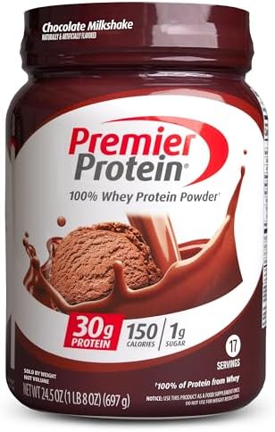 Premier Protein Powder, Chocolate Milkshake, 30g Protein, 1g Sugar, 100% Whey Protein, Keto Friendly, No Soy Ingredients, Gluten Free, 17 Servings, 24.5 Ounce (Pack of 1)