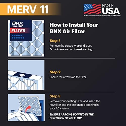 BNX TruFilter 20x25x1 Air Filter MERV 11 (6-Pack) - MADE IN USA - Allergen Defense Electrostatic Pleated Air Conditioner HVAC AC Furnace Filters for Allergies, Dust, Pet, Smoke, Allergy MPR 1200 FPR 7