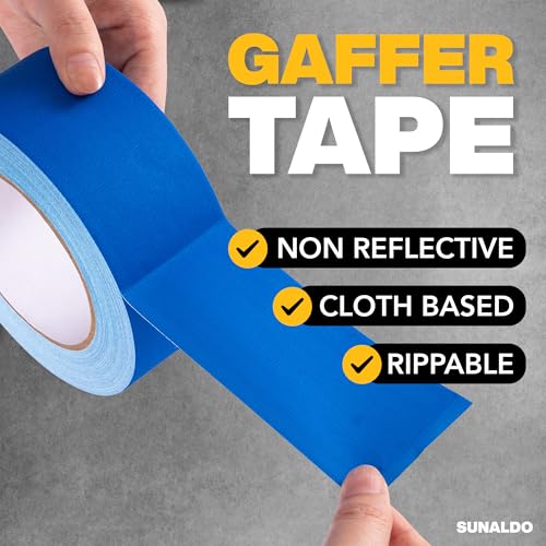 Gaffers Tape (6 Pack) Strong Hold, Easy to Rip, Residue-Free Professional Grade Floor Tape for Electrical Cords, Matte Finish Non Reflective, Weather Resistant (Blue, 2" x 30 Yards)
