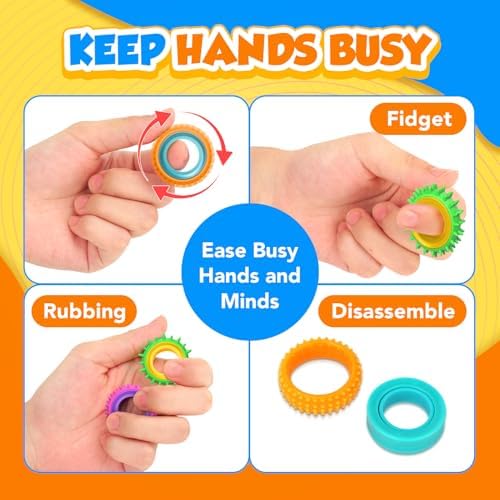 Fidget Toys Sensory Rings for Kids: 24 Pack Finger Rings - Quiet Stress Toys for Kids Autism Calming - Fun Fidgets for Classroom Prize Easter Stuffer