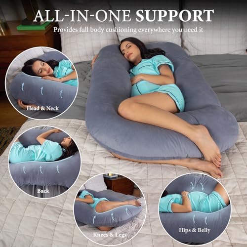 Pharmedoc Pregnancy Pillows, U-Shape Full Body Pillow -Removable Cover Jumbo Size - Gray - Pregnancy Pillows for Sleeping - Body Pillows for Adults, Maternity Pillow and Pregnancy Must Haves
