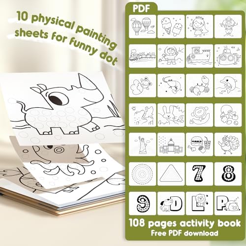 Jar Melo Washable Dot Markers, 6 Colors Dot Paints with 108 PDF & 10 Physical Activity Papers, Non-Toxic Bingo Daubers for Toddlers 1-3 2-4