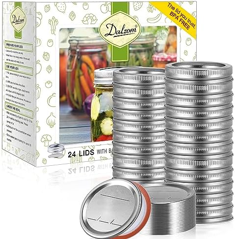 Dalzom® 48Pcs Canning Lids with Rings Wide Mouth, Premium Mason Jar Lids with Bands/Rings for Ball, Kerr Jars - Food Grade Material, 100% Fit & Airtight for Wide Mouth Mason Jars
