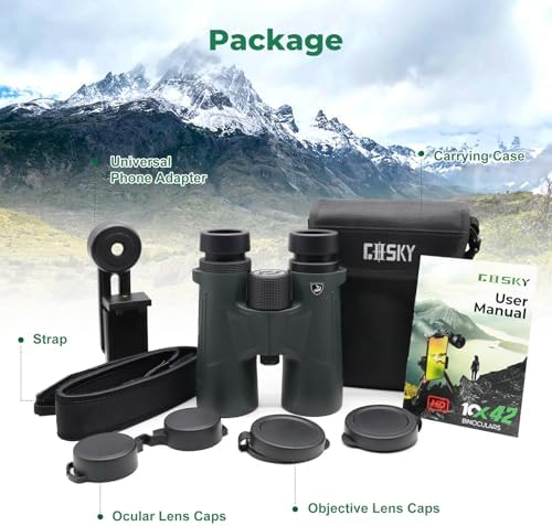 Gosky 10X42 HD Binoculars for Adults with Phone Adapter, High Power Binoculars with BAK4 Prism and FMC Lens, Waterproof Binocular for Bird Watching Hunting Traveling Outdoor Sports