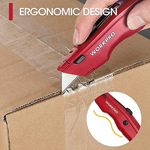 WORKPRO Premium Utility Knife, Retractable All Metal Heavy Duty Box Cutter, Quick Change Blade Razor Knife, 3PCS with 10 Extra Blades