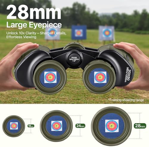 20x50 Hunting Binoculars for Adults High Powered with Low Light Night Vision - 28mm Large Eyepiece Professional Binoculars for Bird Watching Hiking Travel with BAK4 Prism FMC Lens, Green