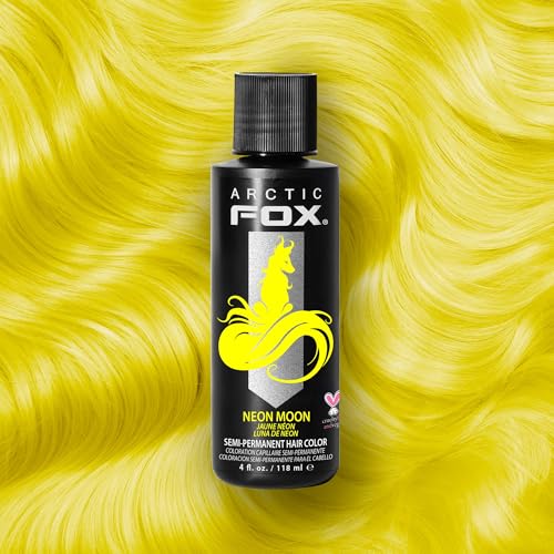 Arctic Fox Semi-Permanent Hair Dye, Neon Moon UV Reactive, Vegan & Cruelty-Free, Vibrant Neon Yellow, Ammonia-Free, Conditioning Formula, For All Hair Types, 4 Fl Oz (Pack of 2)