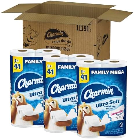 Charmin Ultra Soft Cushiony Touch Toilet Paper, 24 Family Mega Rolls = 123 Regular Rolls
