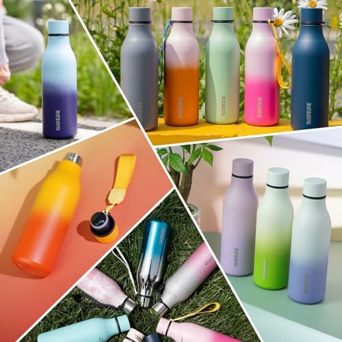 BJPKPK Insulated Water Bottles, 25 oz Stainless Steel Metal Water Bottle with Strap, BPA Free Leak Proof Thermos, Mugs, Flasks, Reusable Water Bottle for Sports & Travel, Blossom