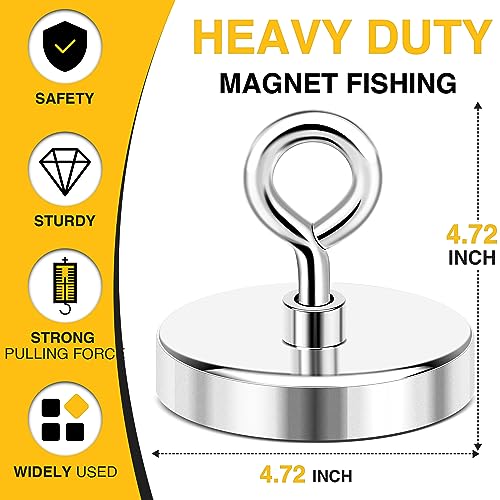 DIYMAG Neodymium Fishing Magnets, 1500lbs (680KG) Pulling Force Rare Earth Magnet with Countersunk Hole Eyebolt Diameter 4.72Inch (120mm) for Retrieving in River an Magnetic Fishing