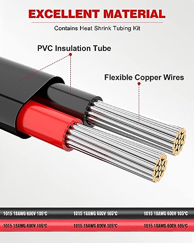 NAOEVO 18 Gauge Wire 2 Conductor Electrical Wire, 18 AWG Stranded PVC Cord, 12V Low Voltage/Tinned Copper/Flexible Cable for Automotive Wiring, Lamp Cord, Marine Cable (100FT)