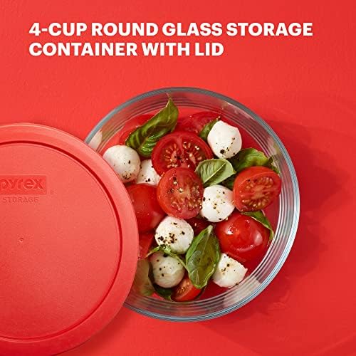 Pyrex Simply Store Glass Food Storage Container, Snug Fit Non-Toxic Plastic BPA-Free Lids, Freezer Dishwasher Microwave Safe, 4 Cup (Pack of 4)