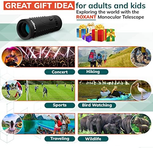 Authentic ROXANT Grip Scope High Definition Wide View Monoculars for Adults High Powered - with Retractable Eyepiece & Fully Multi Coated Optical Glass Lens + Bak4 Prism starscope monocular Telescope