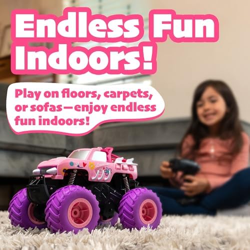 Threeking 1:16 Waterproof Pink RC Monster Truck Toys Amphibious Remote Control Car Pickup 4WD All-Terrain Toy Gift for Girls Ages 6 7 8 9 10 11 12 Durable Off-Road Fun for Indoor & Outdoor Play
