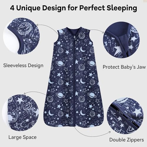 Baby Sleep Sack 6-12 Months 3 Pack 100% Cotton Lightweight 0.5 TOG Wearable Blanket Baby Sleep Bag with 2-Way Zipper for Newborn Infant Blue