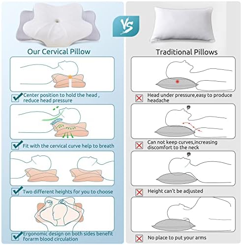 DONAMA Cervical Pillow for Neck and Shoulder,Contour Memory Foam Pillow,Ergonomic Neck Support Pillow for Side Back Stomach Sleepers with Pillowcase