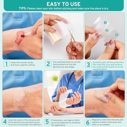 Upadated Hydrocolloid Bandages,2in*5ft Hydrocolloid Roll for Wound Care,Medical-Grade Hydrocolloid Patch Bandages with Self-Adhesive, Flexible & Waterproof DIY Size & Shape (2in*10ft)