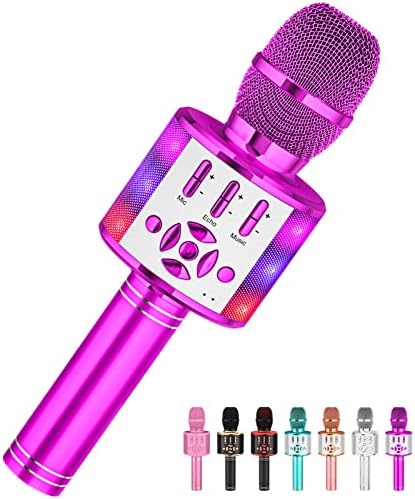 Amazmic Kids Karaoke Microphone Machine Toy Bluetooth Microphone Portable Wireless Karaoke Machine Handheld with LED Lights, Gift for Children Adults Birthday Party, Home KTV(Purple)