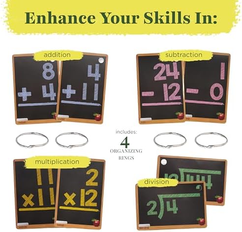 Star Right Math Flash Cards Set of 4 - Addition, Subtraction, Multiplication, Division with 4 Rings - 208 Cards for Kids Ages 6 and Above - Flash Card from 1st to 4th Grade