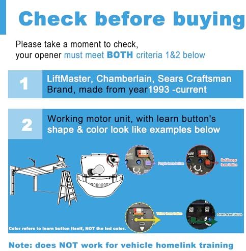 2 Garage Door Opener Remote, for Lift Master Chamberlain Craftsman Garage Door Opener Remote 893LM 893Max 891LM 971LM 973LM 371LM 373LM, Red Orange Green Yellow Purple Learn Button Garage Door Remote