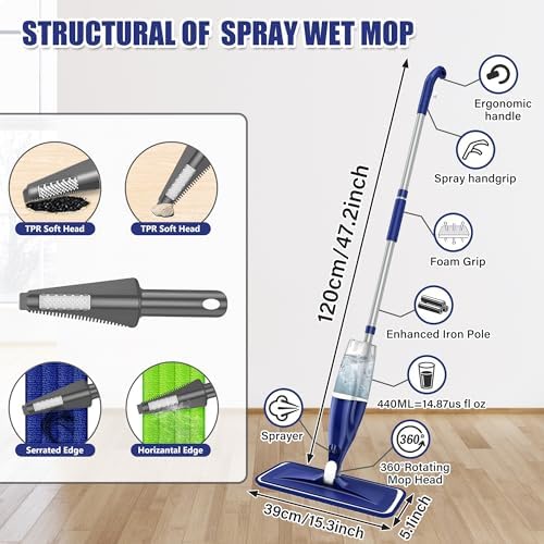 Microfiber Spray Mop for Floors Cleaning: Wet Dry Hardwood Floor Mops with 3 Washable Reusable Pads for Swiffer Powermop - Flat Mop with Sprayer for Tile Wood Laminate Vinyl Marble
