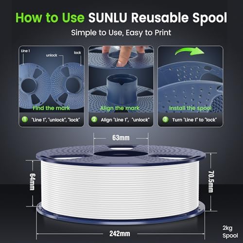 SUNLU PLA 3D Printer Filament PLA Filament 1.75mm, Neatly Wound 3D Printing Filament, Dimensional Accuracy +/- 0.02 mm, Fit Most FDM 3D Printer, 1kg Spool (2.2lbs), Good for Lithophane, White