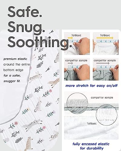 Mini Crib Sheets 24x38, Ultra Soft Pack N Play Sheets Fitted Boy Girl, Neutral Pack and Play Mattress Sheets, Premium Jersey Knit Portable Crib Sheets Hypoallergenic, Forest Bear & Deer