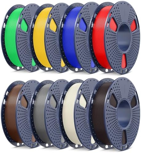 SUNLU PLA+2.0 3D Printer Filament Bundle, Multicolor PLA+ Filament 1.75mm, 0.25kg per Spool, 8 Pack, 2kg Total, Roasted Chestnut Black+Bone White+Grey+Coffee+Red+Klein Blue+Vivid Yellow+Green