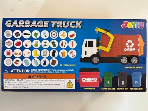 JOYIN Large Friction Powered Garbage Truck Toy Set, Includes Dumpster, Trash Bins, and Learning Cards for Kids, Orange