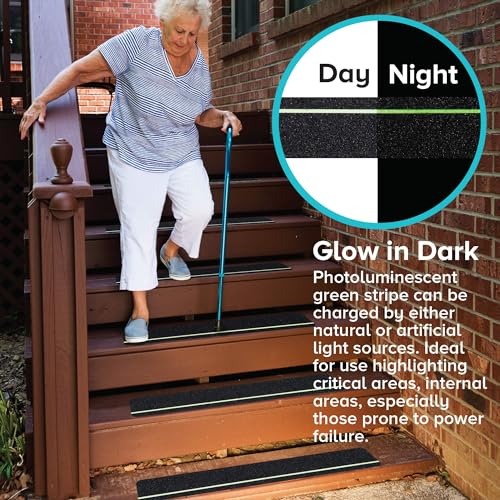 LifeGrip Anti Slip Traction Tape with Glow in Dark Green Stripe, 4 Inch x 38 Feet - Best Grip, Friction, Abrasive Adhesive for Stairs, Tread Step, Indoor and Outdoor, Black (4 inch X 38 feet)