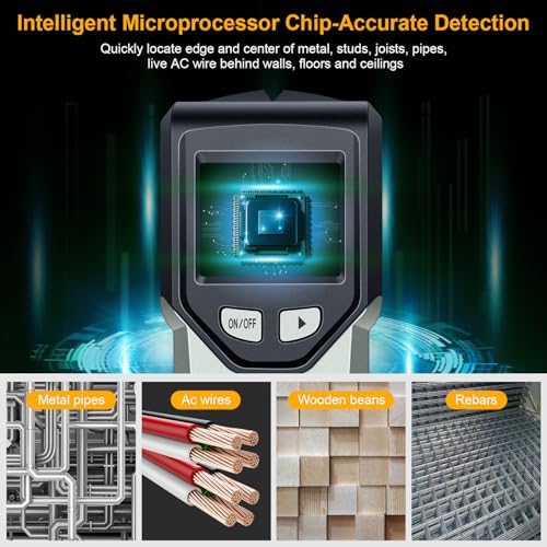 Stud Finder Wall Scanner - 5 in 1 Stud Finder Tool w/Microprocessor Chip and HD LCD Display, Stud Detector Beam Finders for Center & Edge of Wood AC Wire Metal Studs Joist Pipe