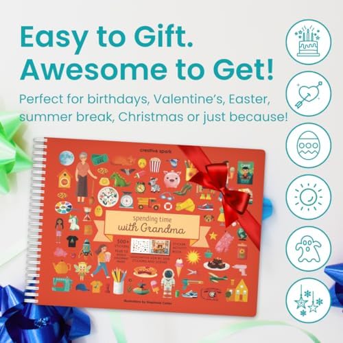 CUPKIN Sticker Book for Kids 2-4, 500+ Kids Stickers, Spending Time with Grandma 12 Coloring Pages, 12 Scenes, Fun Toddler Travel Activity Coloring and Sticker Books for Children Ages 4-8 + 8-10