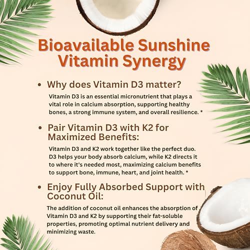 Micro Ingredients Vitamin D3 10,000 IU + K2 MK-7 200 mcg, 300 Softgels | Virgin Coconut Oil | 2-in-1 Bone, Immune & Heart Support | Easy to Swallow, Non-GMO