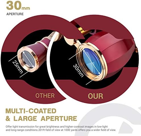 ESSLNB Opera Glasses Binoculars for Women Adults 4X30mm Theater Glasses Compact Binoculars for Theater and Concerts Antique with Case Removable Chain (Red)