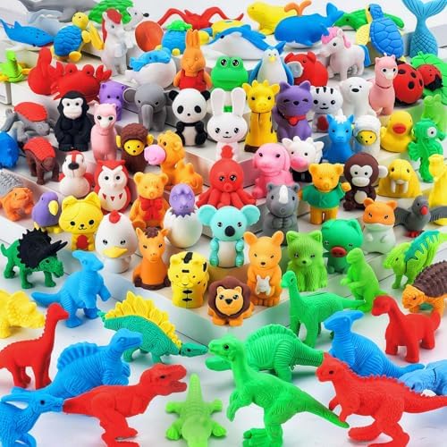 91Pcs Animal Erasers Desk Pets for Kids Animal Pencil Erasers Bulk Puzzle Eraser Toys Gifts for Classroom Prizes,Game Reward,Treasure Box,Easter Egg Fillers,Goodie Bag Stuffers,Party Favors