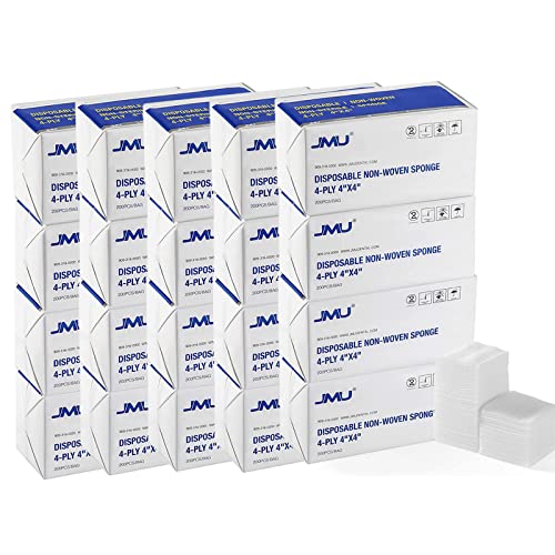 JMU 4000 4x4 Gauze Pads, 4-Ply Non Woven Gauze Sponges, Non-Sterile Gauze All Purpose Gauze