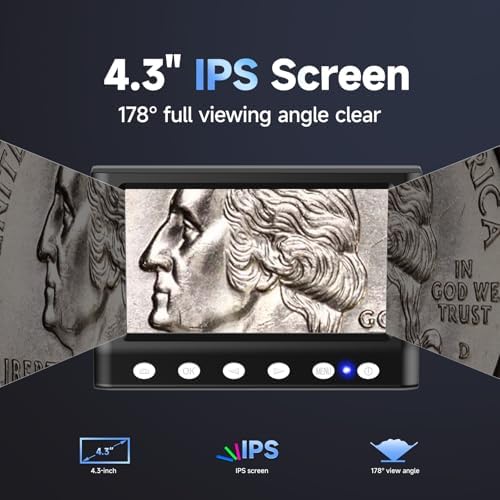 LPM7 4.3" Coin Microscope, IPS Digital Microscope for Adults, Coin Magnifier with 8 LED Lights, Windows Compatible, Include 32GB Memory Card