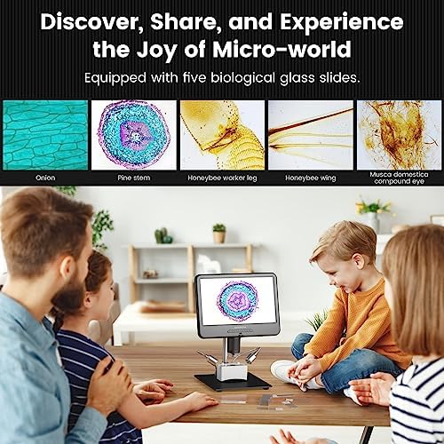 Andonstar AD210 10.1 Inch LCD Digital Microscope for Adults, Soldering Microscope for Electronics Repair, Coin Microscope Camera Full View for Error Coins with Light, Biological Slides Kit, 32G Card